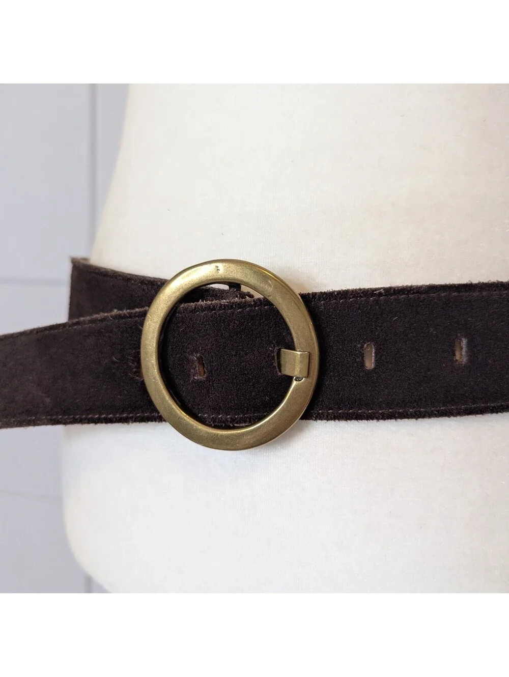 Vintage 90s Banana Republic dark brown suede leather O-ring belt